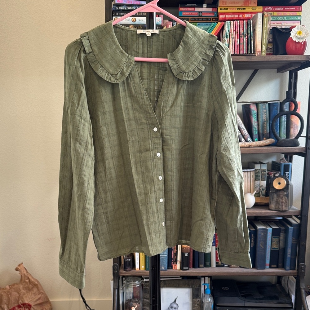 Madewell Olive Green Ruffled Collar Blouse